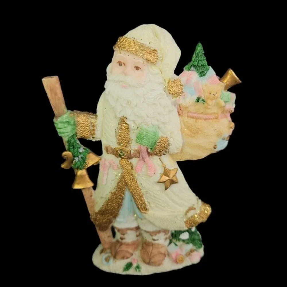 Victorian Santa Claus Figurines Sparkly Christmas Set of 3 Pink‎ Ceramic Vintage